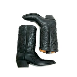 ROCKETBUSTER | Vintage 1990s black leather custom handmade floral cowboy boots